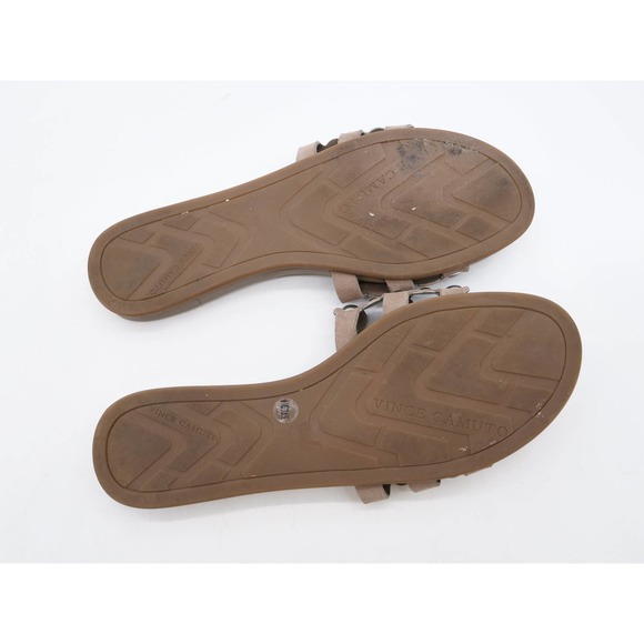 Vince Camuto Sandals Womens 6 Slides Brown Leather Cutout Studded Slip On Flat - Picture 11 of 11